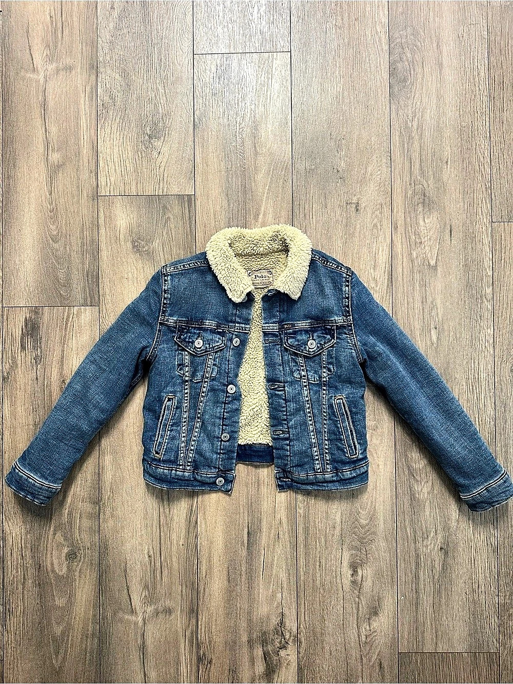Polo Ralph Lauren Sherpa-Lined Denim Trucker Jacket in Blue & Cream